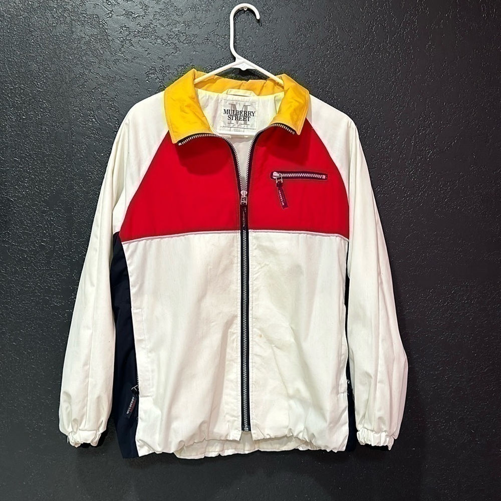 Vintage Mulberry Street Jacket Womens Small White Red Full Zip Lightweight Coat